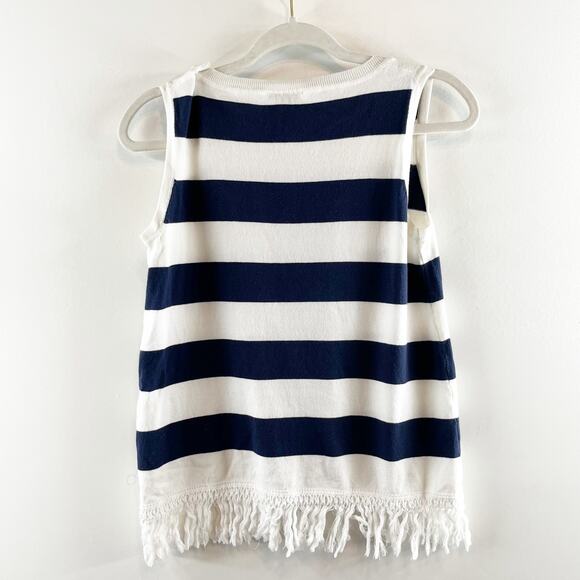 Sail to Sable Hydna Fringe Trim Striped Sweater Tank Top White Blue XS - Picture 9 of 9